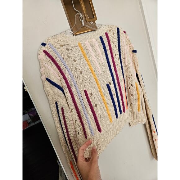 By Anthropologie Women's Beige Striped Cardigan Sweater One Size - Picture 14 of 16